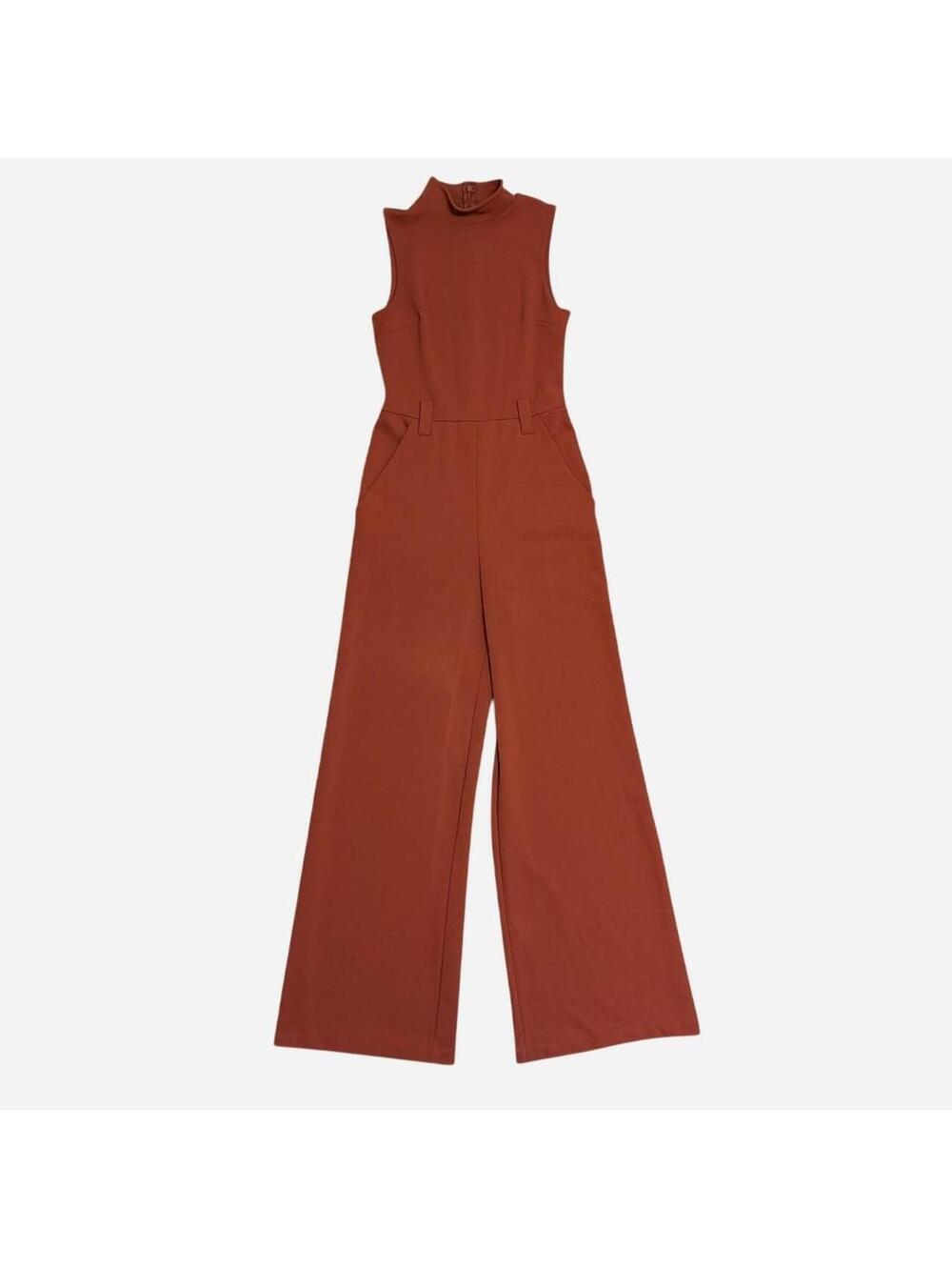 Vintage Y2K Express Rust Mock Neck Wide Leg Jumpsuit Sleeveless Fully Lined XS